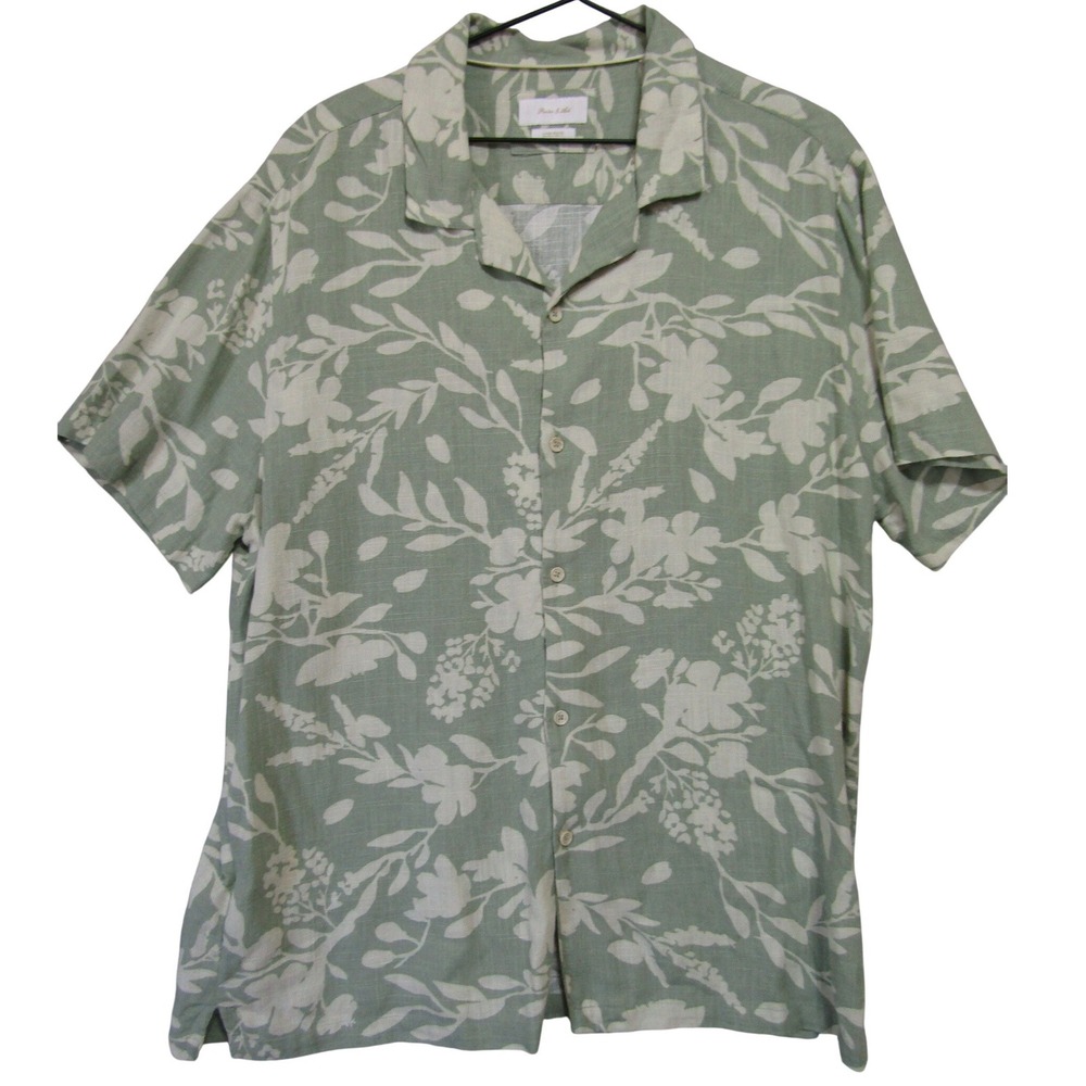 Porter & Ash Button Down Shirt Mens XL Sage Green Good Linen Blend Floral Aloha